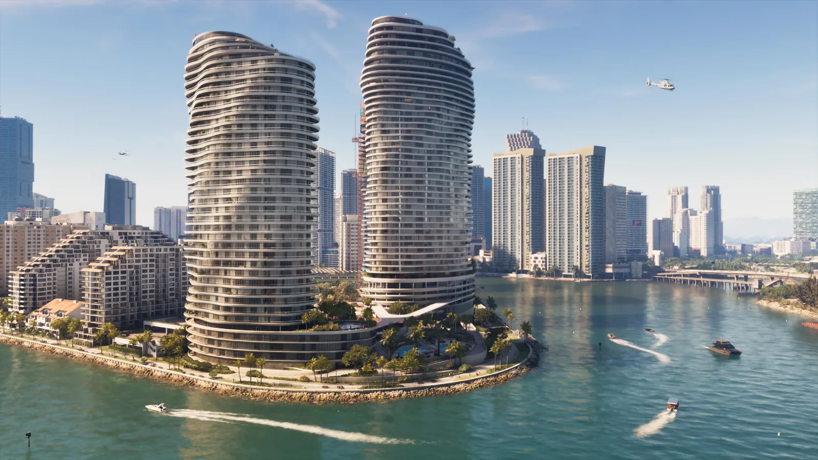 Rascacielos junto a la bahía de Vice City en GTA 6